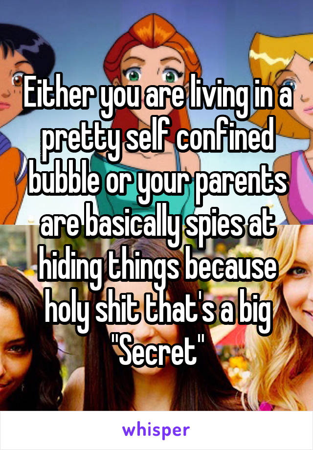 Either you are living in a pretty self confined bubble or your parents are basically spies at hiding things because holy shit that's a big "Secret"