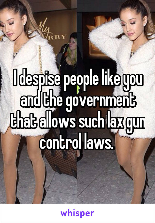 I despise people like you and the government that allows such lax gun control laws. 