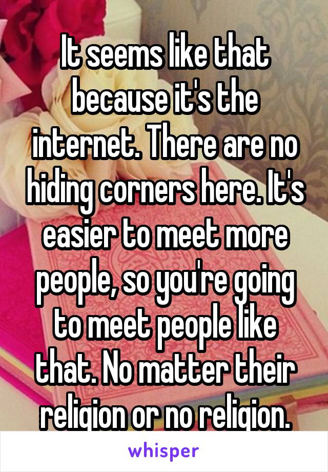 It seems like that because it's the internet. There are no hiding corners here. It's easier to meet more people, so you're going to meet people like that. No matter their religion or no religion.