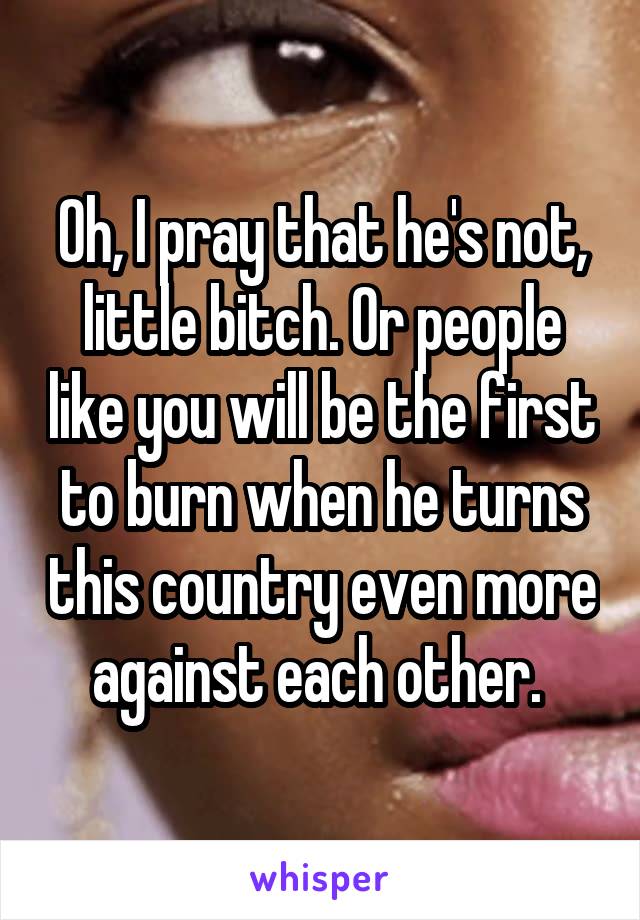 Oh, I pray that he's not, little bitch. Or people like you will be the first to burn when he turns this country even more against each other. 