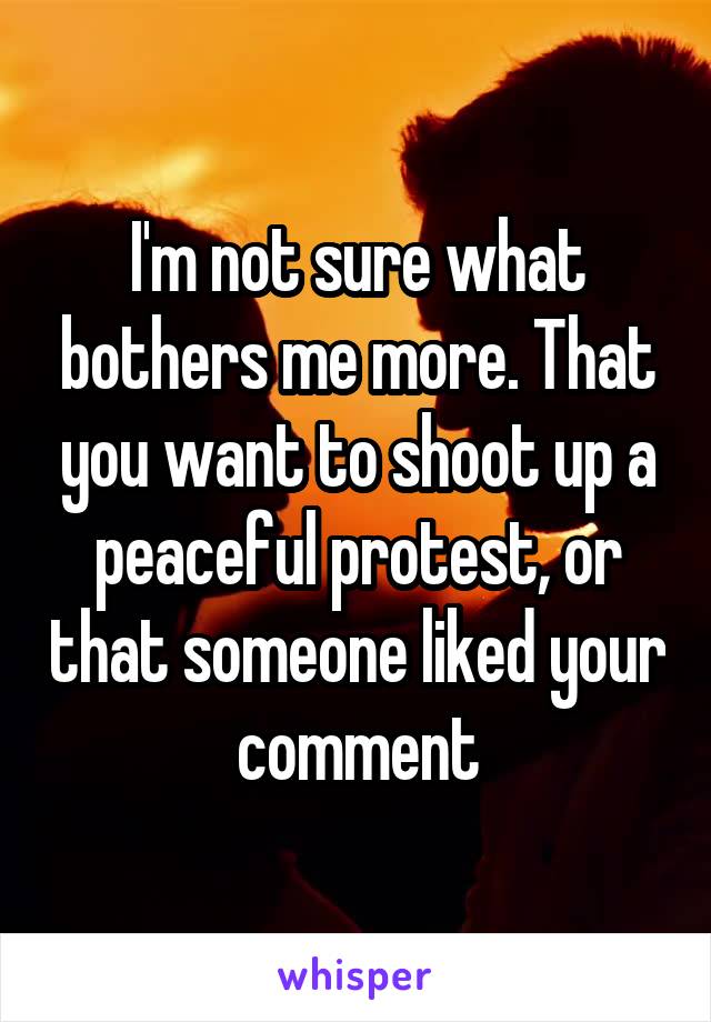 I'm not sure what bothers me more. That you want to shoot up a peaceful protest, or that someone liked your comment