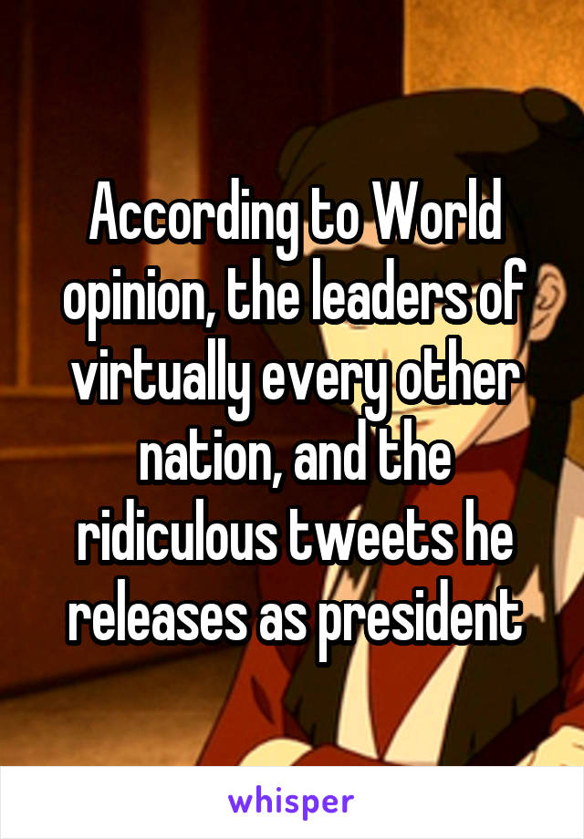 According to World opinion, the leaders of virtually every other nation, and the ridiculous tweets he releases as president