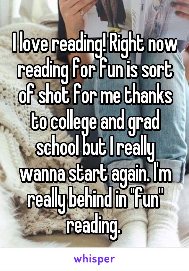 I love reading! Right now reading for fun is sort of shot for me thanks to college and grad school but I really wanna start again. I'm really behind in "fun" reading. 