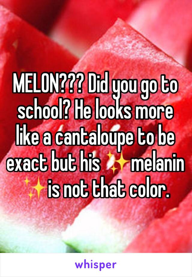 MELON??? Did you go to school? He looks more like a cantaloupe to be exact but his ✨melanin ✨is not that color. 