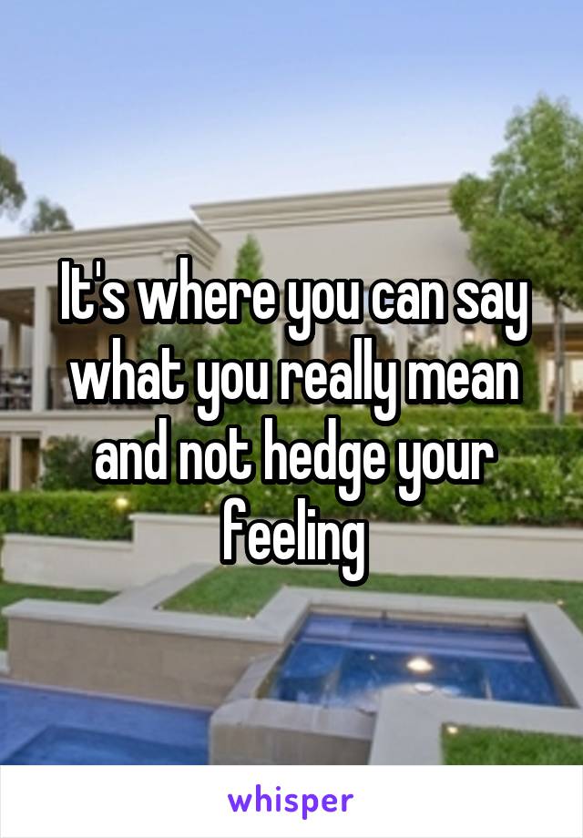 It's where you can say what you really mean and not hedge your feeling