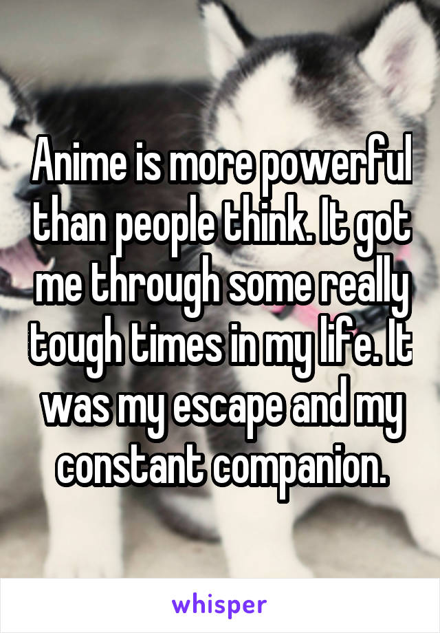 Anime is more powerful than people think. It got me through some really tough times in my life. It was my escape and my constant companion.