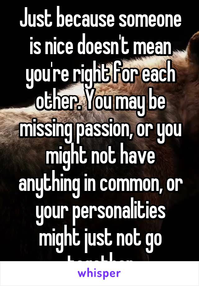 Just because someone is nice doesn't mean you're right for each other. You may be missing passion, or you might not have anything in common, or your personalities might just not go together