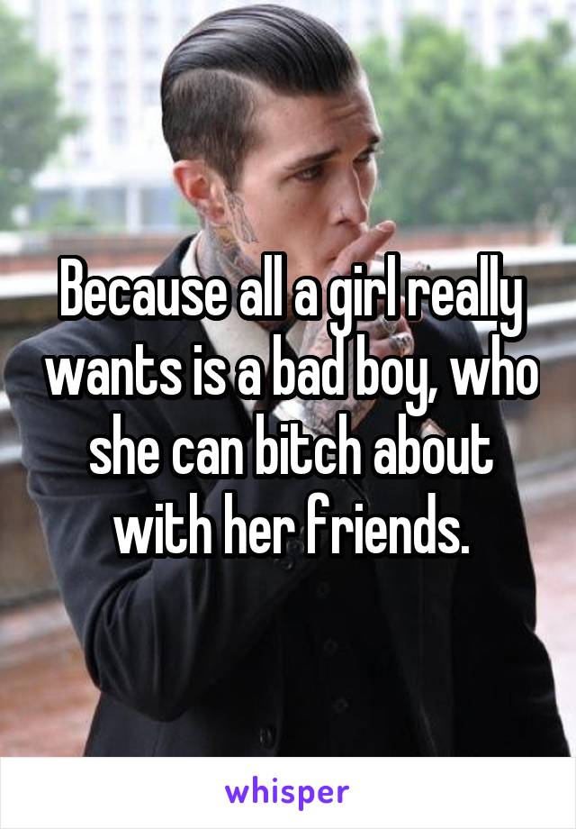 Because all a girl really wants is a bad boy, who she can bitch about with her friends.