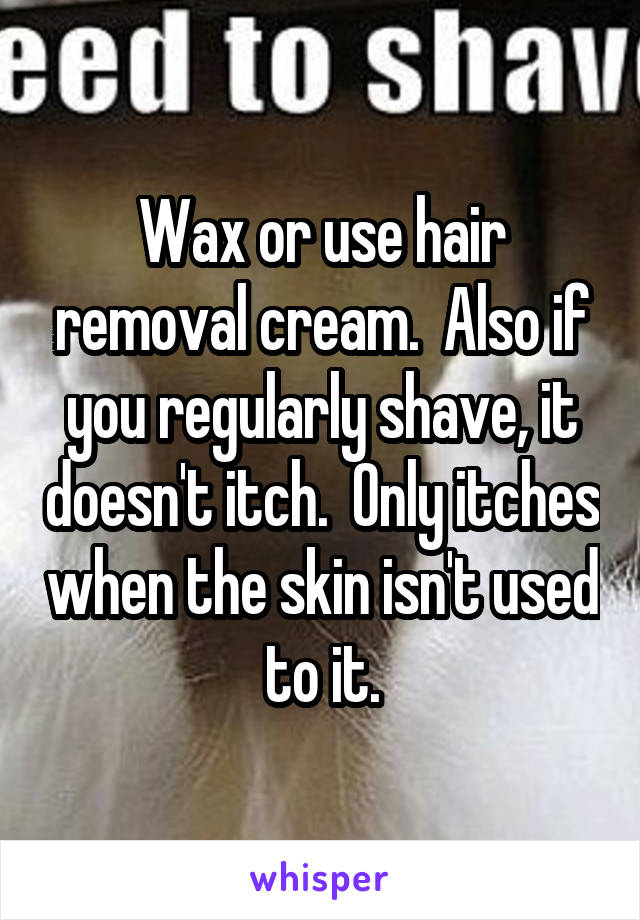 Wax or use hair removal cream.  Also if you regularly shave, it doesn't itch.  Only itches when the skin isn't used to it.