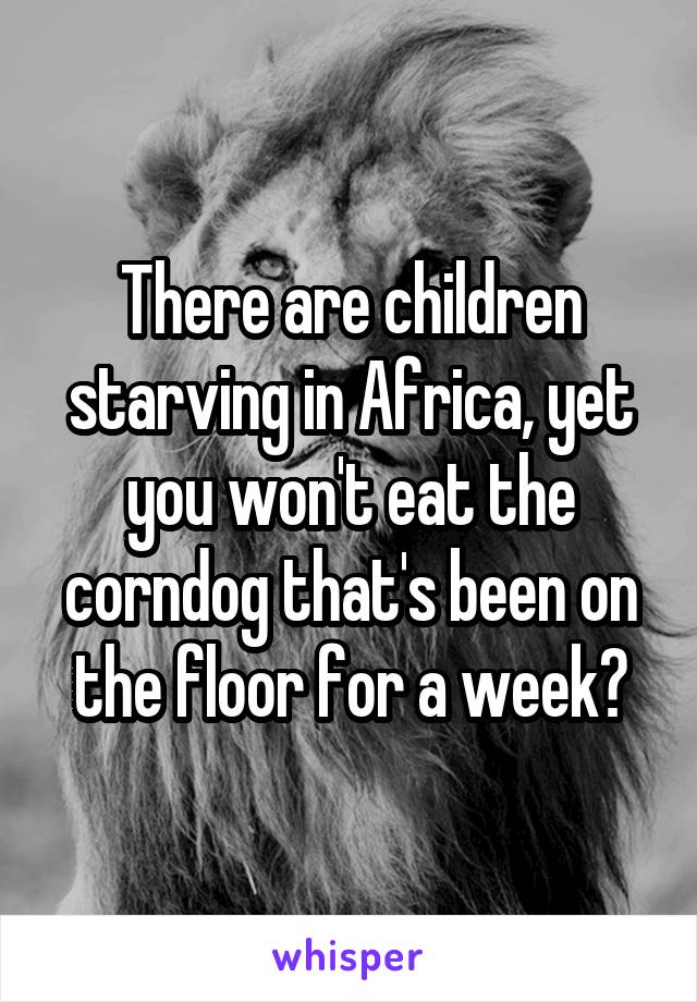 There are children starving in Africa, yet you won't eat the corndog that's been on the floor for a week?