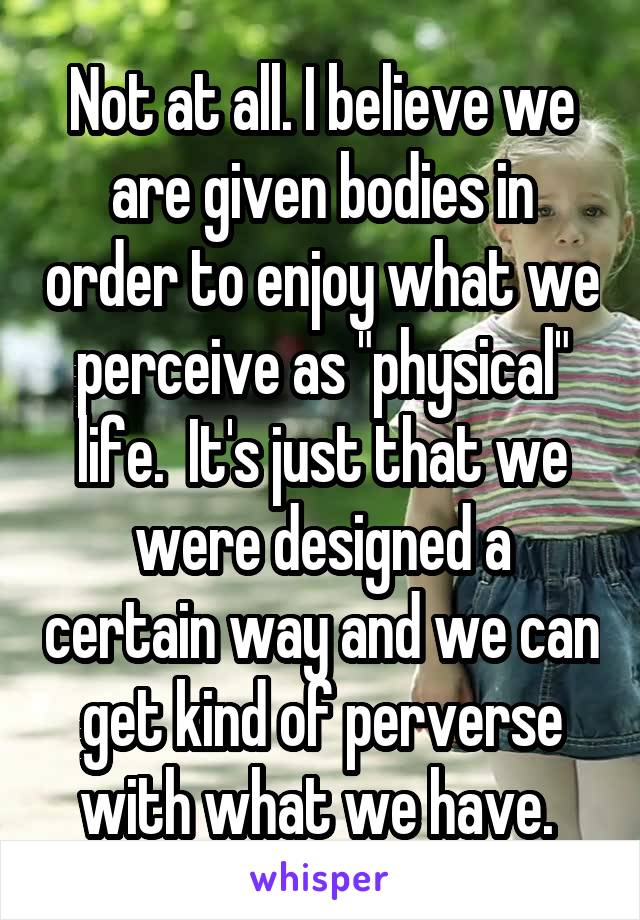 Not at all. I believe we are given bodies in order to enjoy what we perceive as "physical" life.  It's just that we were designed a certain way and we can get kind of perverse with what we have. 