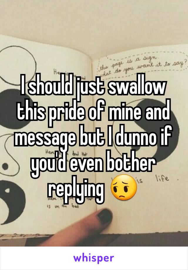 I should just swallow this pride of mine and message but I dunno if you'd even bother replying 😔