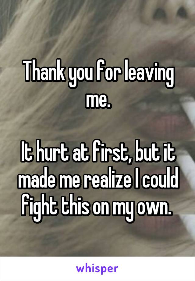Thank you for leaving me.

It hurt at first, but it made me realize I could fight this on my own. 