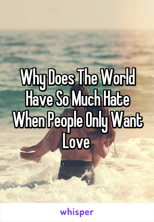 Why Does The World Have So Much Hate When People Only Want Love 