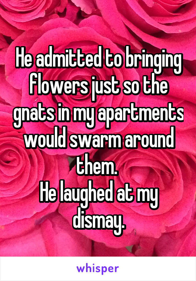 He admitted to bringing flowers just so the gnats in my apartments would swarm around them. 
He laughed at my dismay.