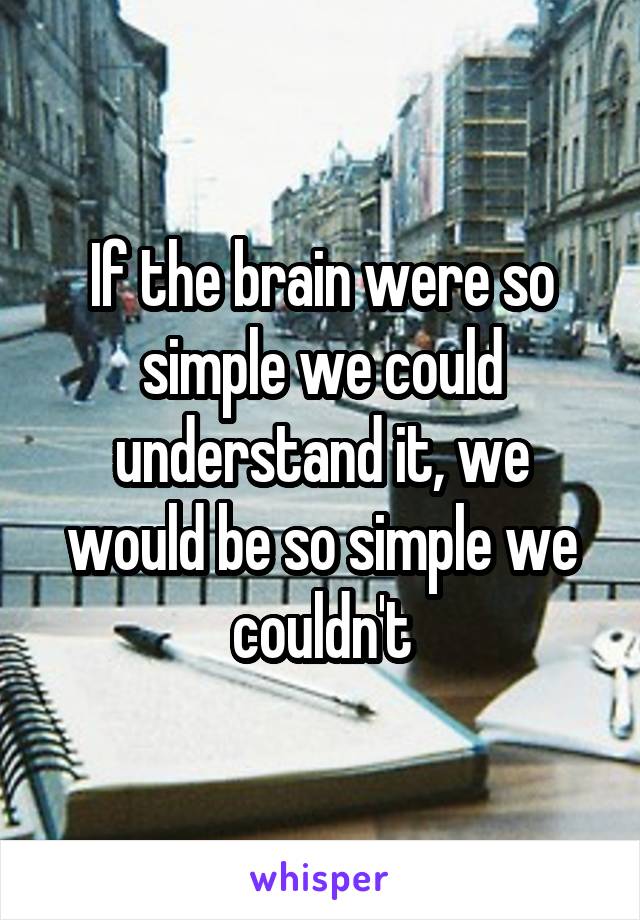 If the brain were so simple we could understand it, we would be so simple we couldn't