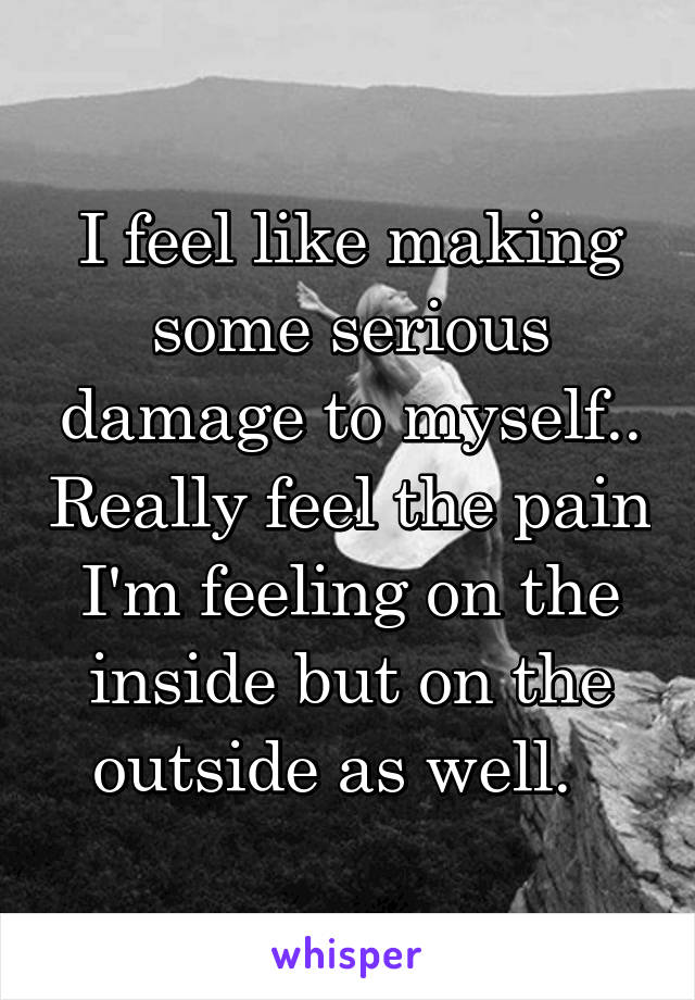 I feel like making some serious damage to myself.. Really feel the pain I'm feeling on the inside but on the outside as well.  