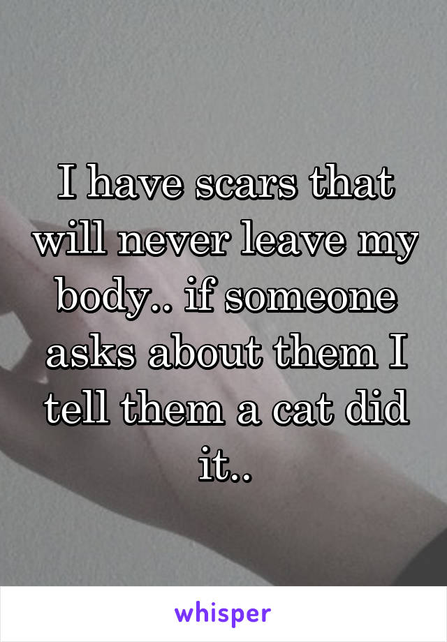 I have scars that will never leave my body.. if someone asks about them I tell them a cat did it..