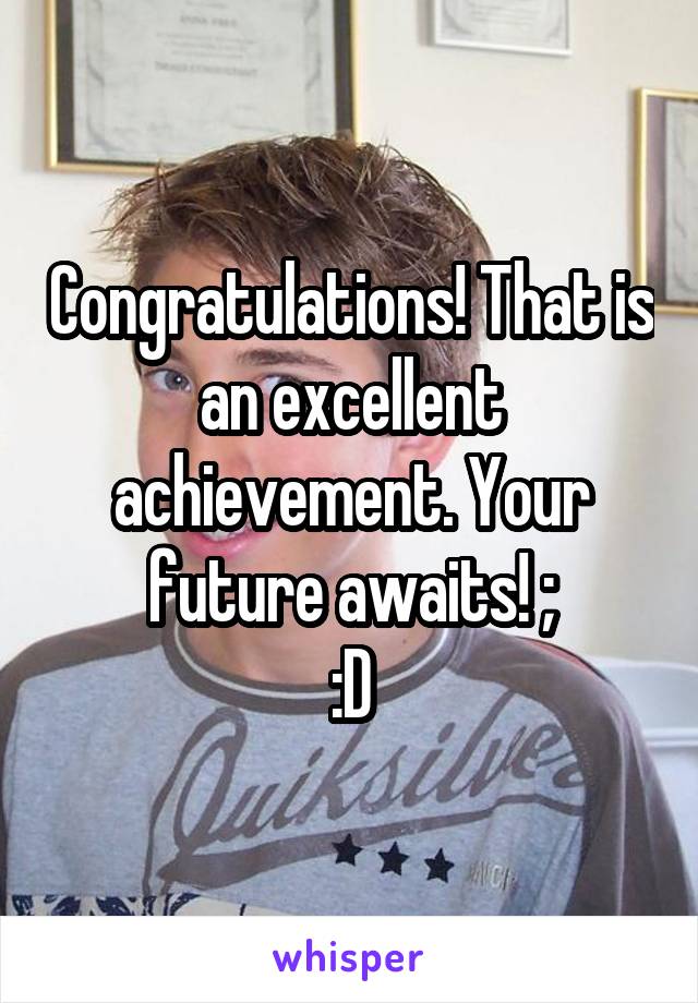 Congratulations! That is an excellent achievement. Your future awaits! ;
:D