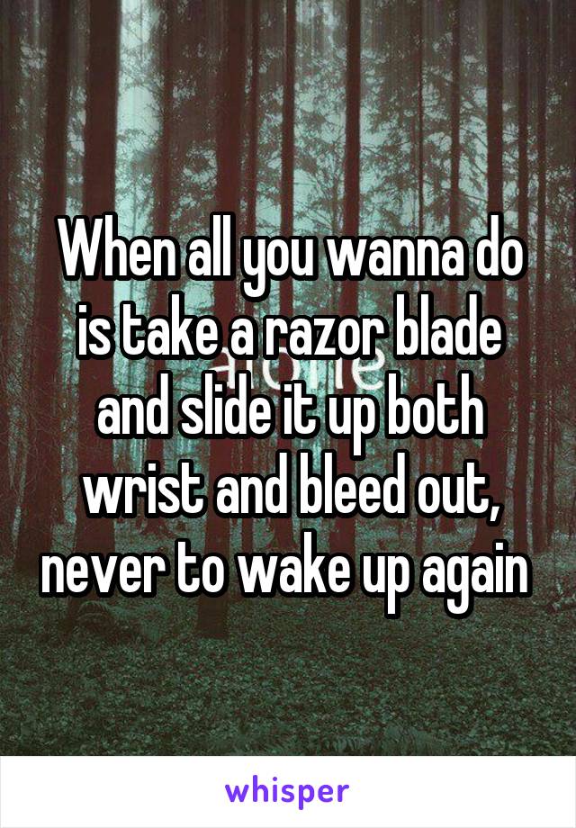 When all you wanna do is take a razor blade and slide it up both wrist and bleed out, never to wake up again 