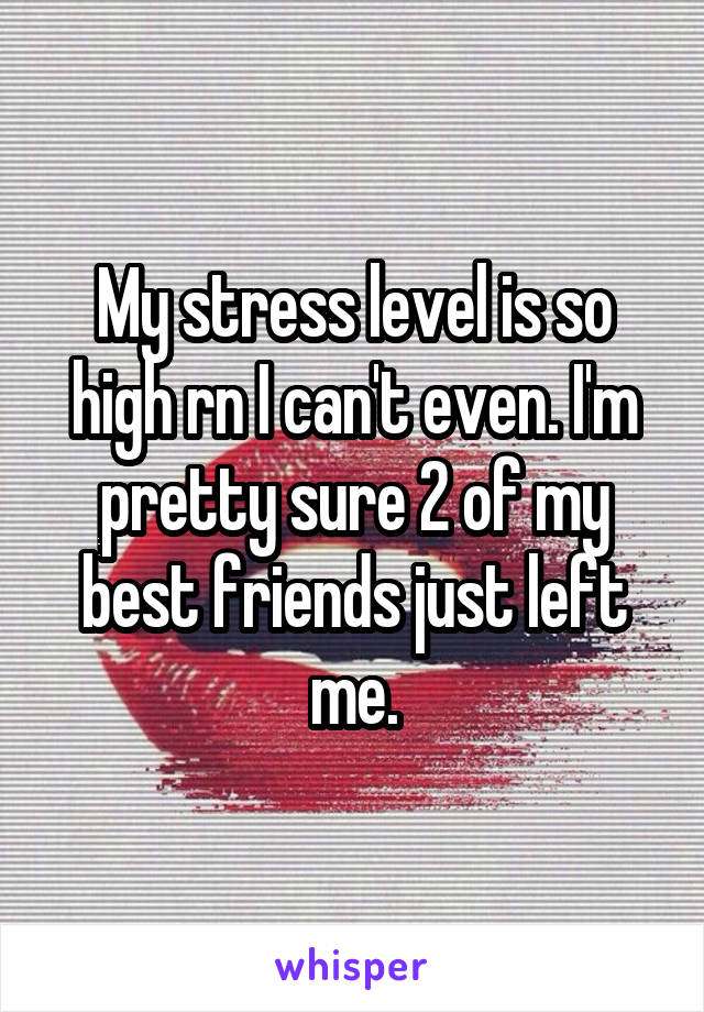 My stress level is so high rn I can't even. I'm pretty sure 2 of my best friends just left me.