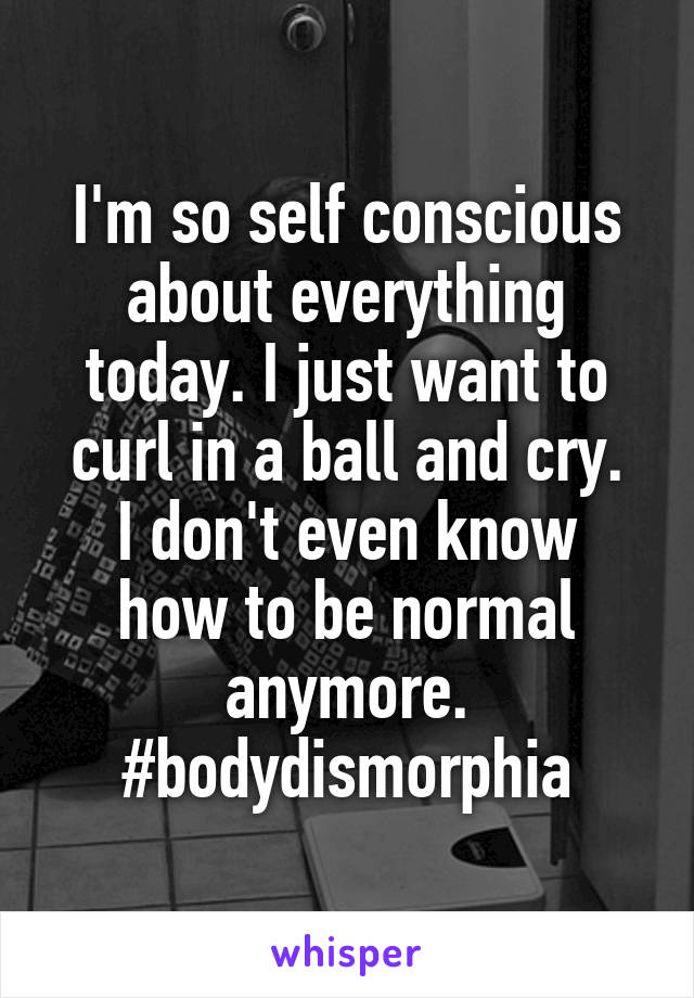 I'm so self conscious about everything today. I just want to curl in a ball and cry.
I don't even know how to be normal anymore.
#bodydismorphia