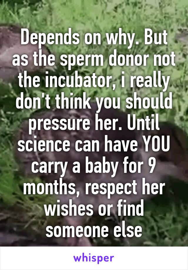 Depends on why. But as the sperm donor not the incubator, i really don't think you should pressure her. Until science can have YOU carry a baby for 9 months, respect her wishes or find someone else