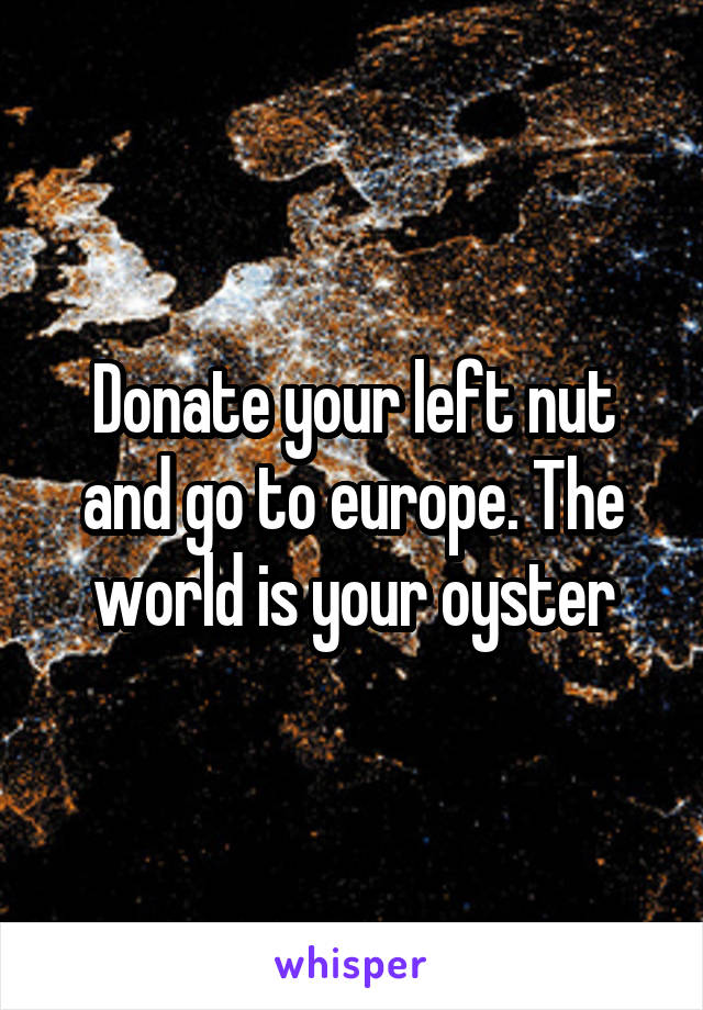 Donate your left nut and go to europe. The world is your oyster