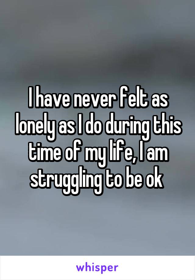 I have never felt as lonely as I do during this time of my life, I am struggling to be ok 