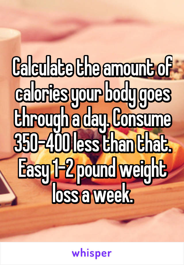 Calculate the amount of calories your body goes through a day. Consume 350-400 less than that. Easy 1-2 pound weight loss a week.