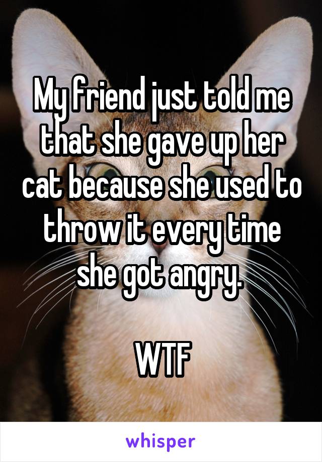 My friend just told me that she gave up her cat because she used to throw it every time she got angry. 

WTF