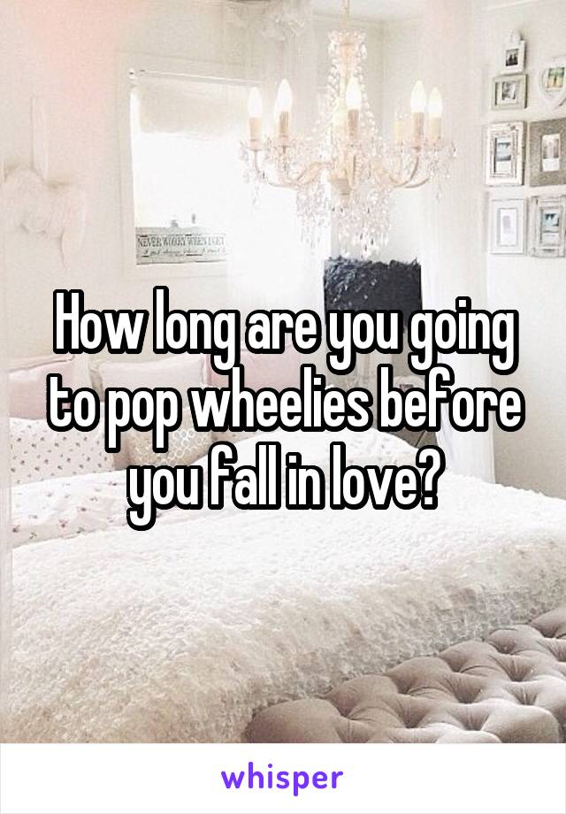 How long are you going to pop wheelies before you fall in love?