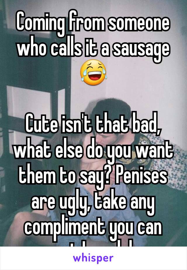 Coming from someone who calls it a sausage 😂

Cute isn't that bad, what else do you want them to say? Penises are ugly, take any compliment you can get I say lol