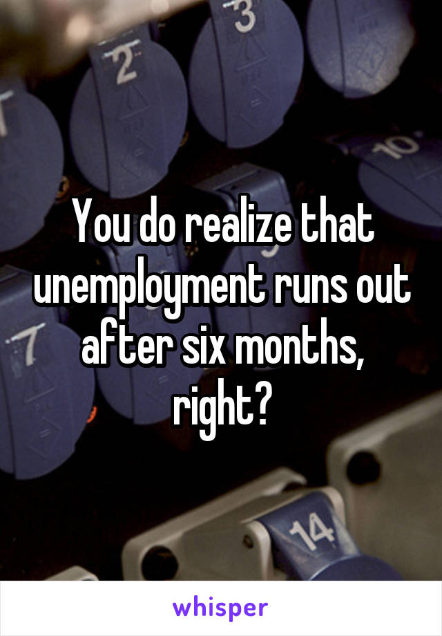 You do realize that unemployment runs out after six months, right?