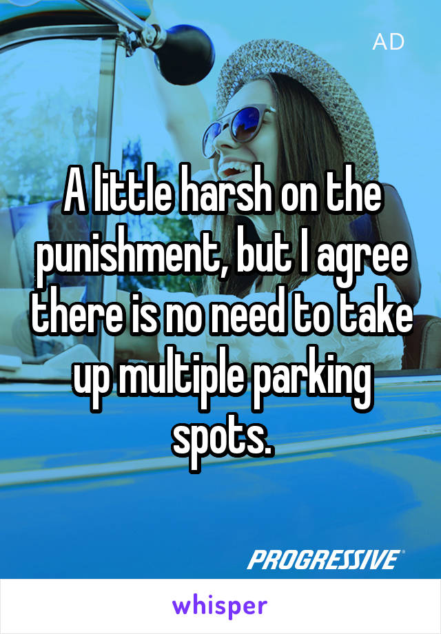 A little harsh on the punishment, but I agree there is no need to take up multiple parking spots.