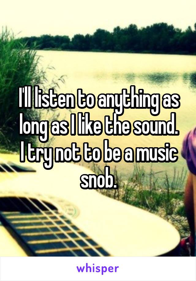 I'll listen to anything as long as I like the sound.
I try not to be a music snob.