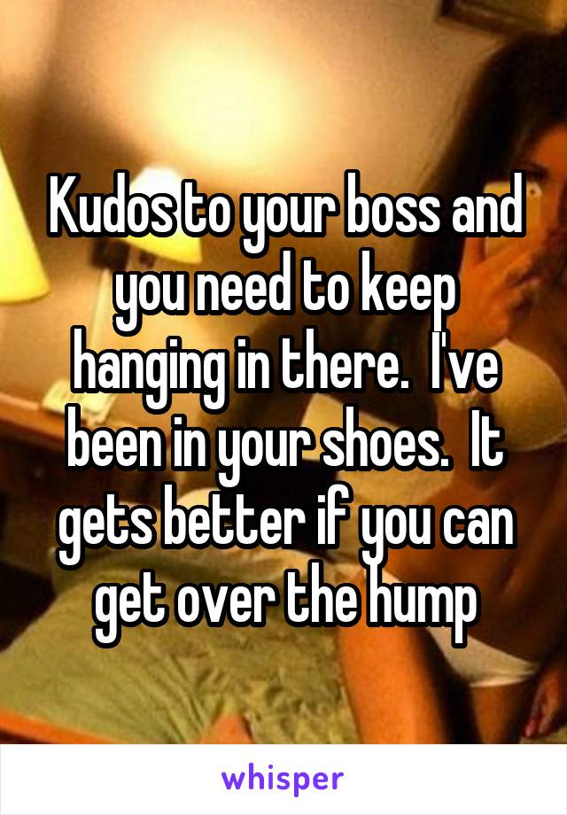 Kudos to your boss and you need to keep hanging in there.  I've been in your shoes.  It gets better if you can get over the hump