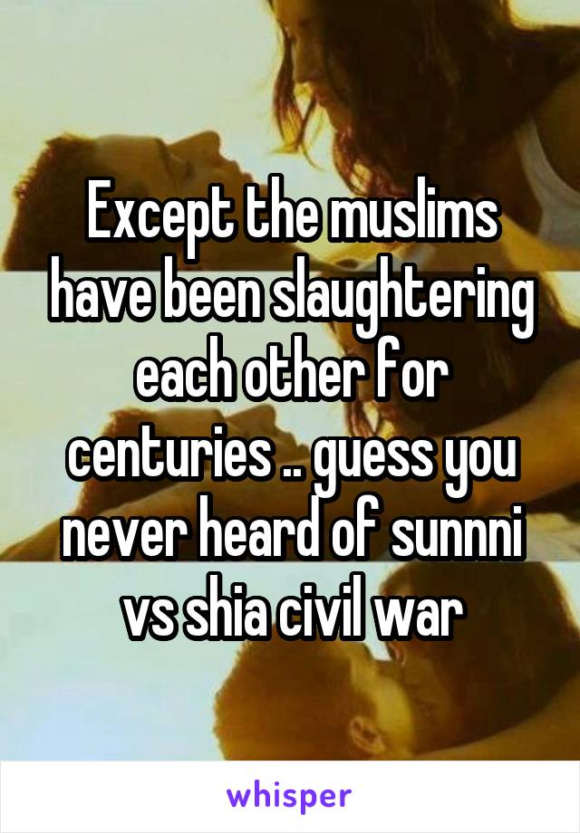 Except the muslims have been slaughtering each other for centuries .. guess you never heard of sunnni vs shia civil war