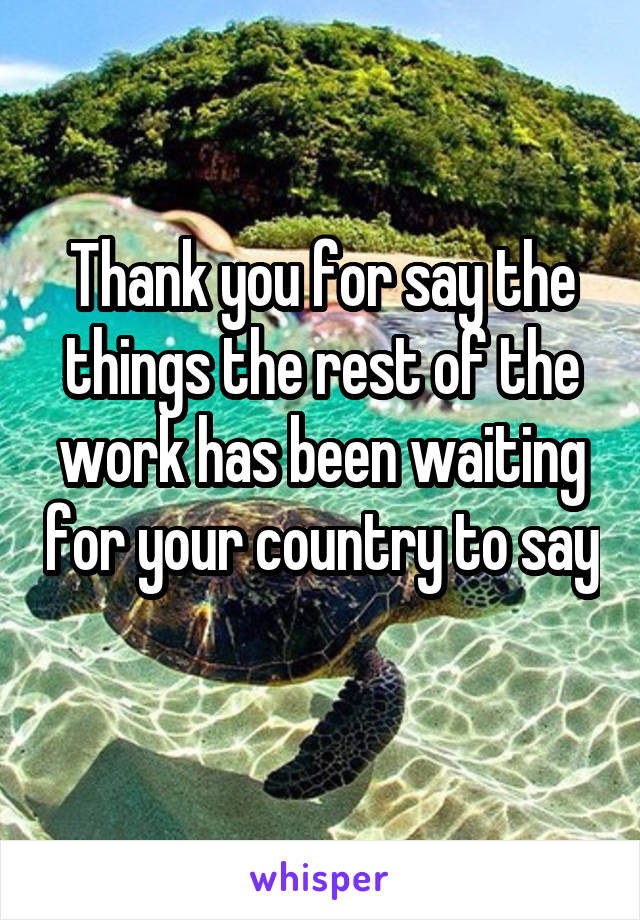 Thank you for say the things the rest of the work has been waiting for your country to say 