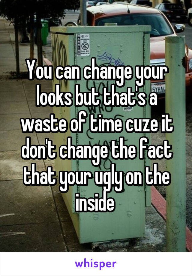 You can change your looks but that's a waste of time cuze it don't change the fact that your ugly on the inside 