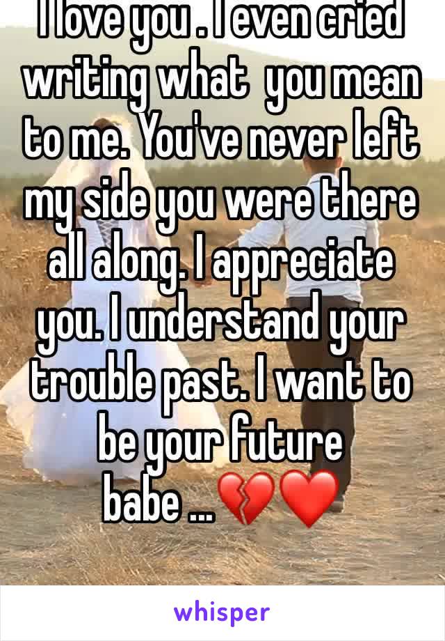 I love you . I even cried writing what  you mean to me. You've never left my side you were there all along. I appreciate you. I understand your trouble past. I want to be your future babe ...💔❤️ 