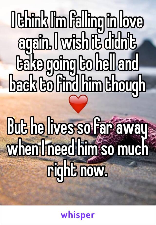 I think I'm falling in love again. I wish it didn't take going to hell and back to find him though ❤️
But he lives so far away when I need him so much right now.