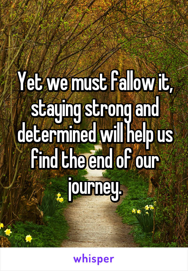 Yet we must fallow it, staying strong and determined will help us find the end of our journey.