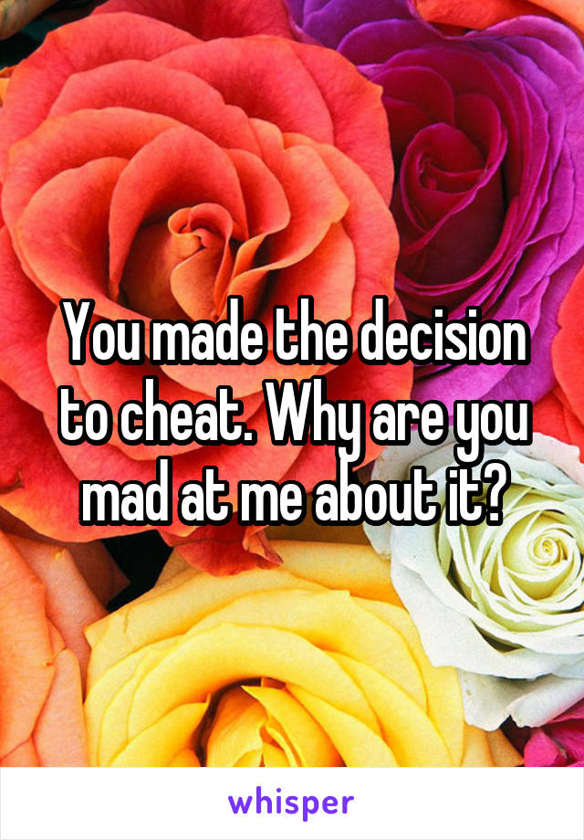 You made the decision to cheat. Why are you mad at me about it?