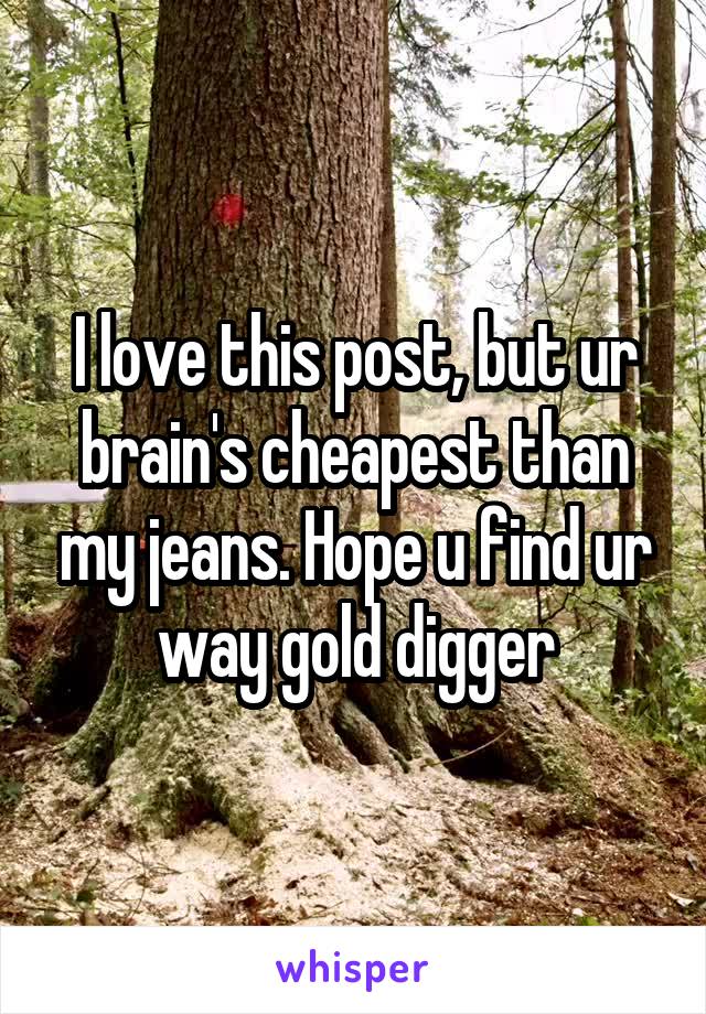 I love this post, but ur brain's cheapest than my jeans. Hope u find ur way gold digger