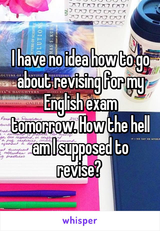 I have no idea how to go about revising for my English exam tomorrow. How the hell am I supposed to revise? 