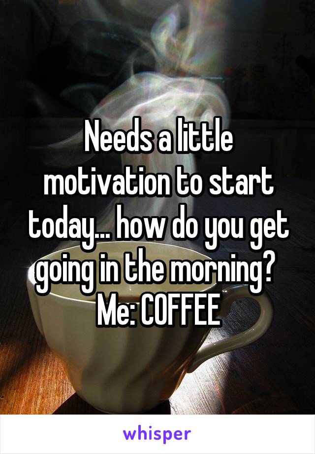 Needs a little motivation to start today... how do you get going in the morning? 
Me: COFFEE
