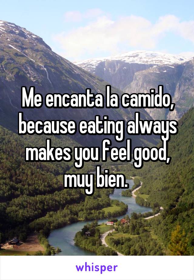 Me encanta la camido, because eating always makes you feel good, muy bien. 