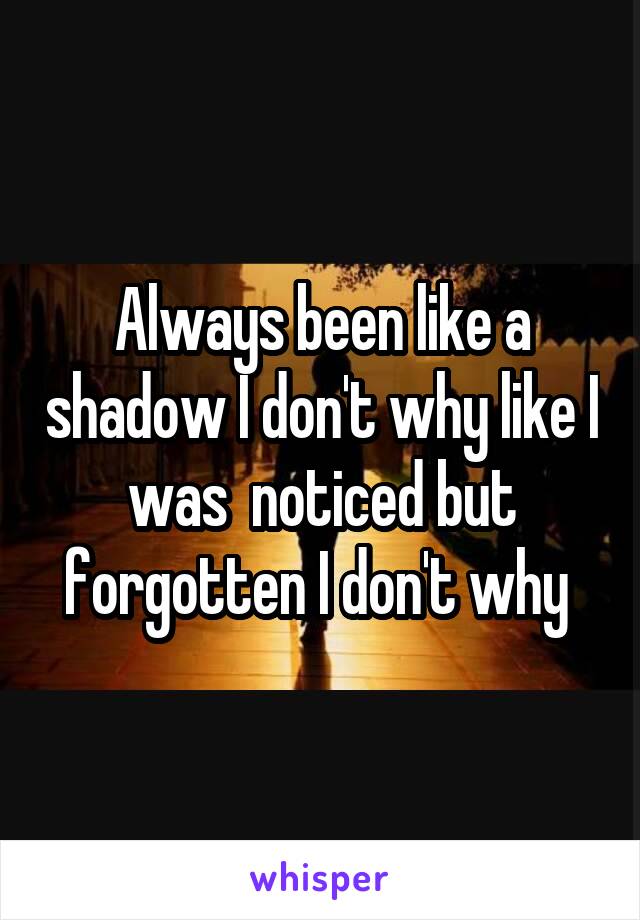 Always been like a shadow I don't why like I was  noticed but forgotten I don't why 