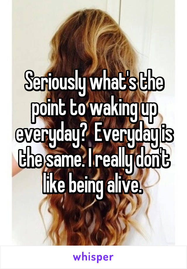Seriously what's the point to waking up everyday?  Everyday is the same. I really don't like being alive. 